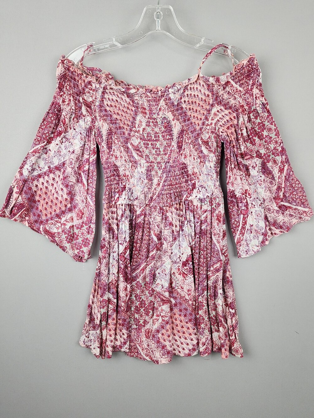 Wallflower Pink Paisley Dress - Off-Shoulder Adjustable Straps Sz Girls Large
